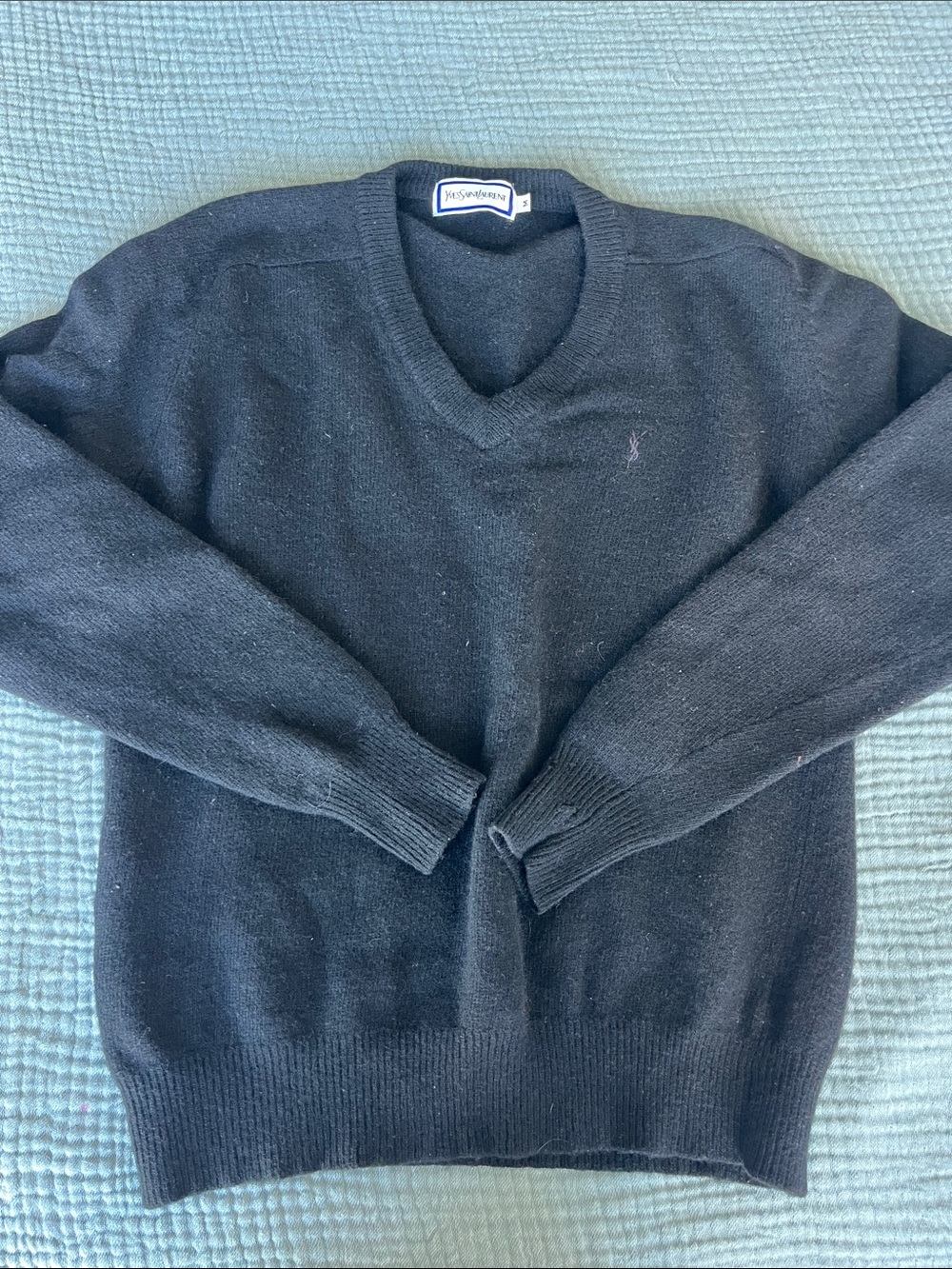 Yves Saint Laurent Black V-Neck Wool Sweater